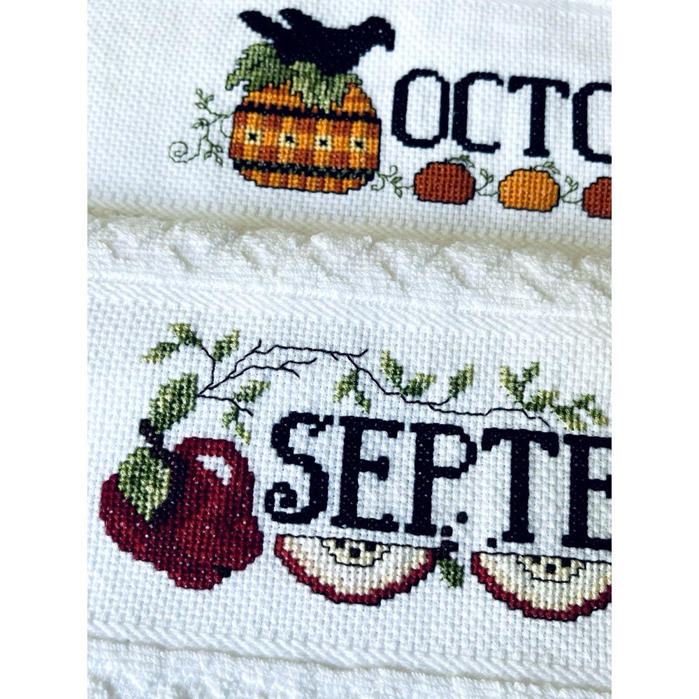 Vtg Cross Stitch Completed All 12 Months of the Year Dish Towels NEW - Picture 11 of 14